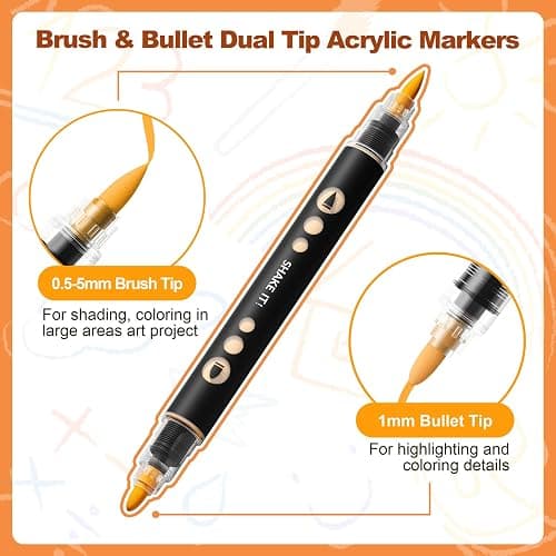 SUNEE 48 Colors Acrylic Paint Markers, Dual Tip Bullet & Brush Paint Pens with Automatic Ink Control System, Art Supplies for Adults & Teens, for Rock, Wood, Canvas, Glass Creative Projects thumbnail 2