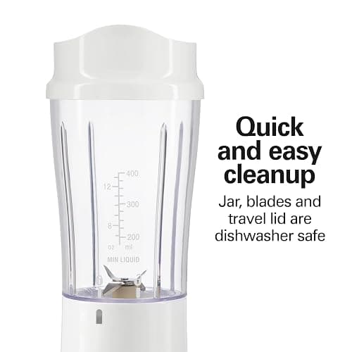 Hamilton Beach Portable Blender for Shakes and Smoothies, 14 Oz BPA Free Travel Cup & Lid, Durable Stainless Steel Blades, Personal Smoothie Blender, White ( 51101V) thumbnail 5