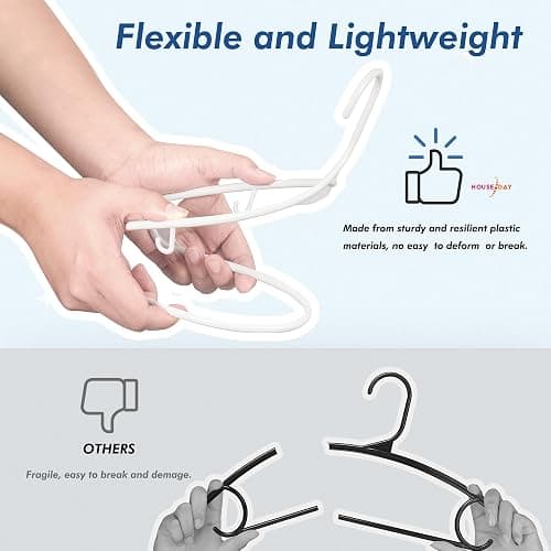 HOUSE DAY White Plastic Hangers 50 Pack, Plastic Clothes Hangers with Built-in Hooks, Durable and Strong Plastic Coat Hangers for Closet, Space Saving Clothing Hanger for Shirts, Coats, Skirt, Dress thumbnail 6