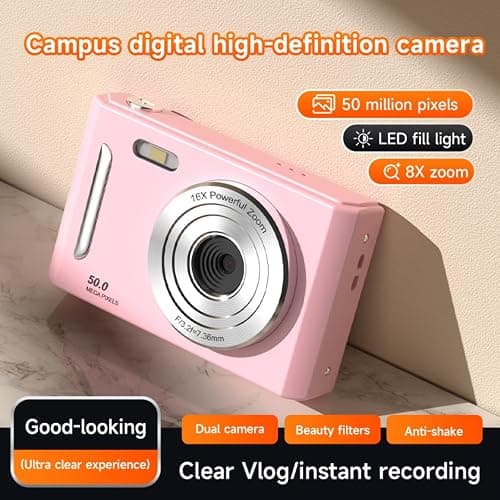 FUANA Digital Camera, Digital Video Camera CCD, 65MP 2.4 Inch LCD Flip Screen Auto Focus 8X for Beginners, Teens, Students(Pink) thumbnail 2
