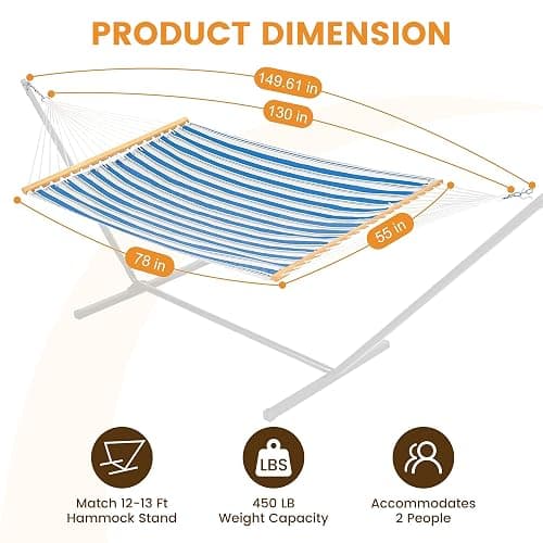 Lazy Daze Hammocks Quick Dry Hammock with Spreader Bar Textliene Fabric Double 2 Person Hammock with Chains Outdoor Patio Poolside Backyard Beach 450 lbs Capacity, Blue Stripes thumbnail 7