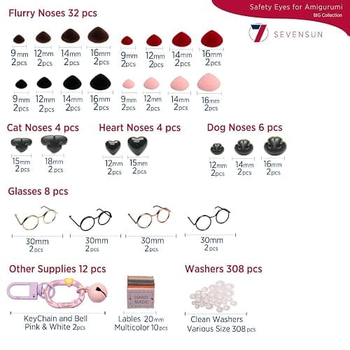 SEVENSUN 636 PCS Safety Eyes for Crocheting, Crochet Safety Eyes and Noses for Amigurumi Crochet Animals Craft Doll Eye Glasses thumbnail 3