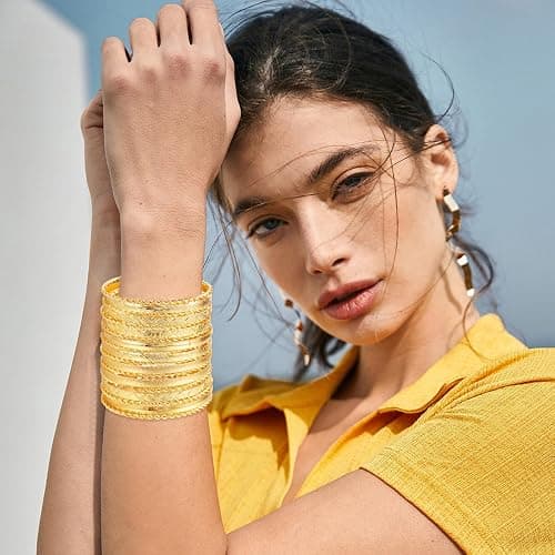 FUNOJOY Boho Bangle Bracelets for Women Multi Layer Stackable Textured Bracelets Boho Jewelrys Set for Women - 10~20Pcs thumbnail 3