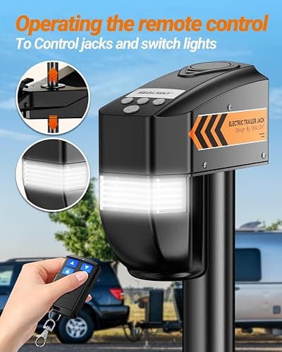 SEALIGHT 7500LB Electric Trailer Jack with Remote Control,Range up to 30 Meters，Electric Tongue Jack, 9.84“-33.85“ Lift, Power Jack for A-Frame, Utility and RV Trailer,12V DC and LED Light thumbnail 4