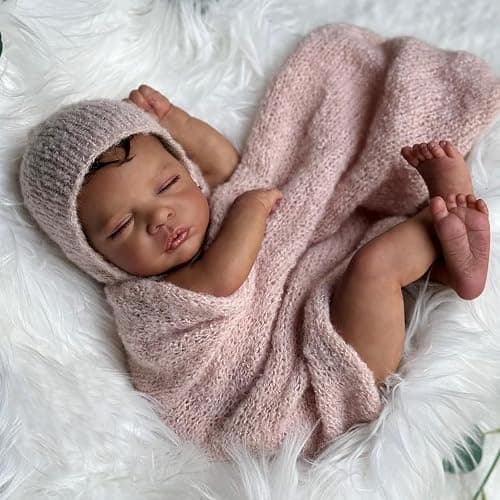Anano Black Reborn Baby Dolls Girl, 19 in Realistic Baby Doll, Silicone Babys Doll, Black Silicone Reborn Dolls, African American Newborn Babies Brown Skin with Accessories - Image 1