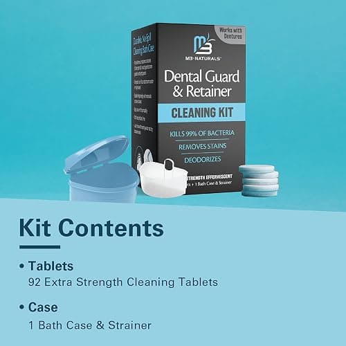 Retainer Cleaner and Soak Container, No-Mess Cleaning Tablets with Universal Denture Bath Case and Strainer, Multipurpose, for Mouth Guard Stains, Odor, and Plaque (92 Tablets + 1 Bath) by M3 Naturals thumbnail 5