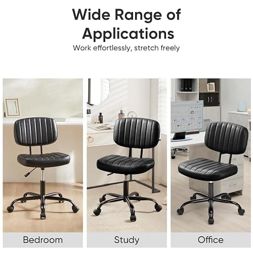DUMOS Armless Office Desk Chair, Small Height Adjustable Computer Task Chair with Low Back Lumbar Support and 360° Swivel Rolling Wheels for Small Space, Kids and Adults, Dark Black thumbnail 7