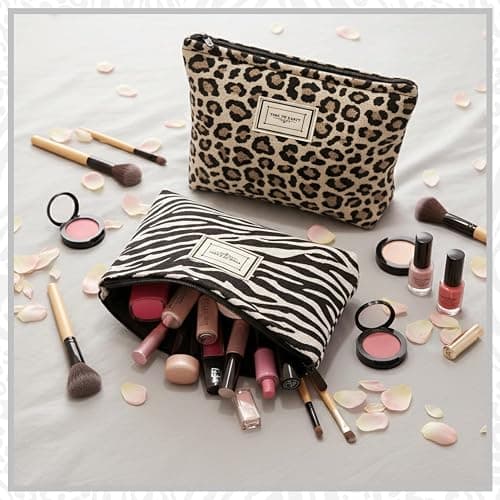 Sunolkie 2 Pack Makeup Bag for Women, Travel Cosmetic Pouch with Zebra Print & Leopard Print Design, Zipper Beauty Case, Toiletry Makeup Organizer for Women & Girls thumbnail 7