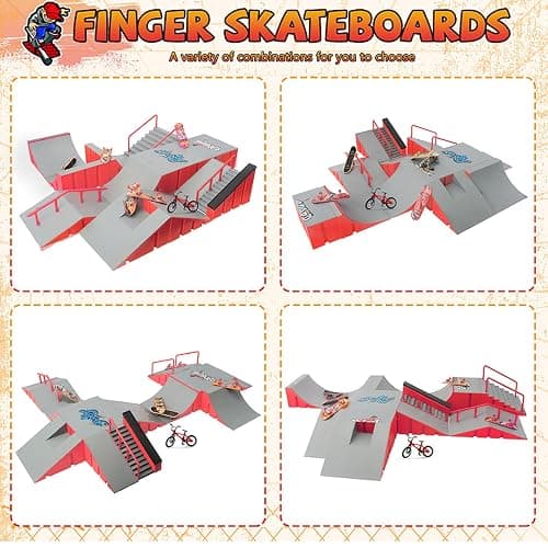 RNGODO Finger Skateboard Park Kits,14-in-1 Bigger Finger Skateboard Ramp Set with 14 Ramps,8 Fingerboards,1 Finger Bike, Skate Park Kit,Fingerboard Skatepark Half Pipe Toys Gifts for Ages 3+ thumbnail 6