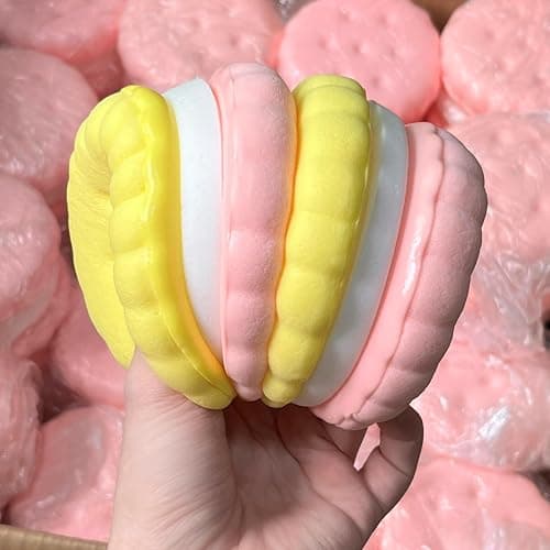 3.5 Inch Slow Rising Squishy Toys, Super Soft Cookie-Shaped Slow Rising Squishies, 3 Layers Realistic Sandwich Cookie Squeeze Toy, Food Squishies for Decompression Stress Relief (Pink) thumbnail 8