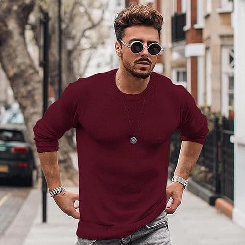 COOFANDY Men's Crew Neck Sweater Slim Fit Lightweight Sweatshirts Knitted Pullover for Casual Or Dressy Wear thumbnail 6