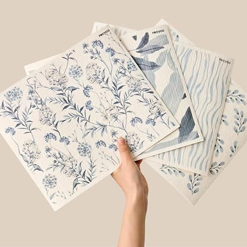 RECYCO Swedish Dishcloths for Kitchen | 4 Pack Oversized Washable Dish Rags | Large Cellulose Reusable Cleaning Paper Towels | Absorbent Counter Dish Cloth Sponge XL Kitchen Wipes, 12" L x 10" W - Image 1