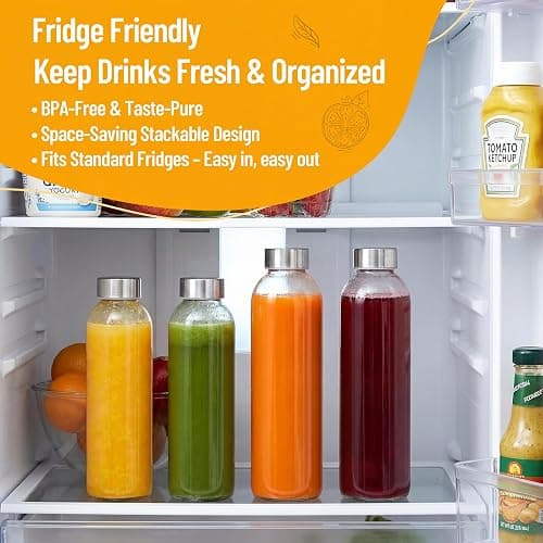 Luxfuel Clear Glass Bottles with Lids 18 oz, Reusable Glass Water Bottles with Stainless Steel Cap for Refrigerator, Juicing, 100% Leak Proof, BPA Free, Juice Bottle Drinking Jar Containers Set of 6 thumbnail 5