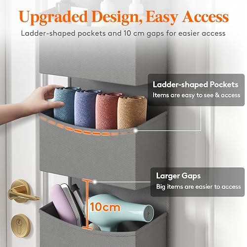 Lifewit Over the Door Organizer, Wardrobe Storage Organiser with Adjustable Metal Hangers, hanging shelves Behind Door for Bedroom, Bathroom, Pantry, Nursery, Kitchen, Dorm, 4 Shelf,Grey thumbnail 3