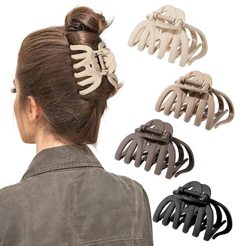 Shinowa Hair Clip Set, 4 Pack Hair Claws for Thick Hair, Large Hair Clips in 4 Neutral Colors, Non-slip Claws Jaw Clips for Women, Strong Hold for Girls Long Hair - Image 1