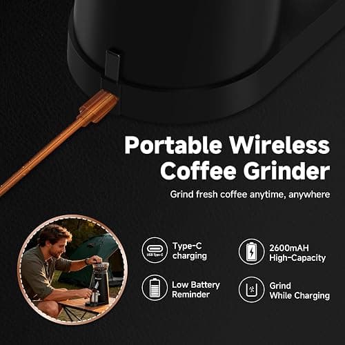 AAOBOSI Coffee Grinder, Cordless Coffee Bean Grinder with 60 Grind Settings,Conical Burr Coffee Grinder Suitable for Indoor Home,Office & Outdoor Camping,Travel Use,Anti-Static,5-98s Timer. thumbnail 3