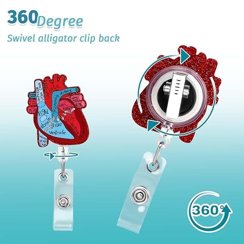 Dimeho Cardiac Badge Holder Heart Retractable Reel ID Card Clip Anatomy Funny Nurse Name Tag Holder Pediatrics Nursing Badge Alligator Clips for Doctor Student Teacher Medical Assistant thumbnail 4