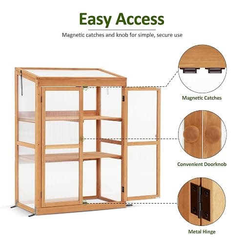 MCombo Wooden Cold Frame Greenhouse, Raised Flower Planter Shelf Protection for Outdoor Indoor Use, 0760 (Orange) thumbnail 7