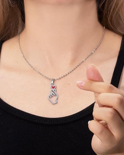 TOLOWOBK BTS Kpop Gifts for Women Girls, Silver Finger Heart Charm Necklace BTS Merchandise Gift for K pop Fan Jewellery Concert Valentines Birthday Gifts for Girlfriend Mum Daughter Sister Wife thumbnail 6
