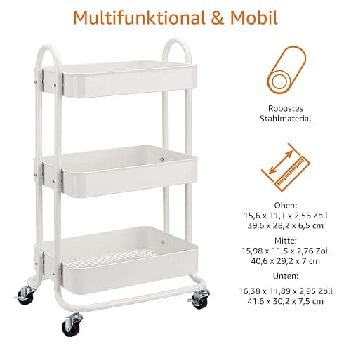 Amazon Basics Werkzeug- oder Küchenrollwagen, 3 Ebenen, Weiß thumbnail 5