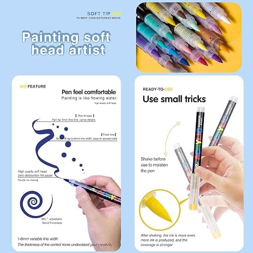 KsopiaVobs 48 Color Acrylic Paint Pens, Soft Brush Tip Acrylic Paint Markers,Quick-Drying Waterproof Acrylic Markers for Canvas, Rock Painting, Wood, Stone, Glass, Ceramic, Fabric Painting, DIY Crafts thumbnail 8
