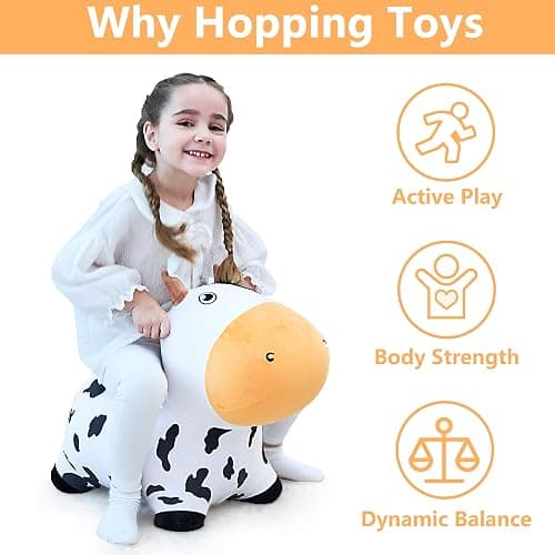 iPlay, iLearn Bouncy Pals Dairy Cow Hopping Horse, Plush Inflatable Animal Hopper, Indoor n Outdoor Ride on Jumping Bounce Toys, Birthday Gift for 18 Months 2 3 4 5 Year Old Kids Toddlers Boys Girls - Dairy Cow thumbnail 3
