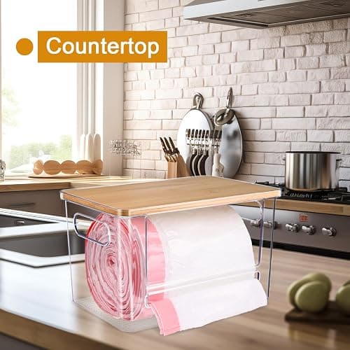 Hiitytin Trash Bag Dispenser, Trash Bag Holder Dispenser with Bamboo Top, Extra Large Garbage Bags Holder Organizer Under Sink for Kitchen, Pantry, Laundry Room thumbnail 6