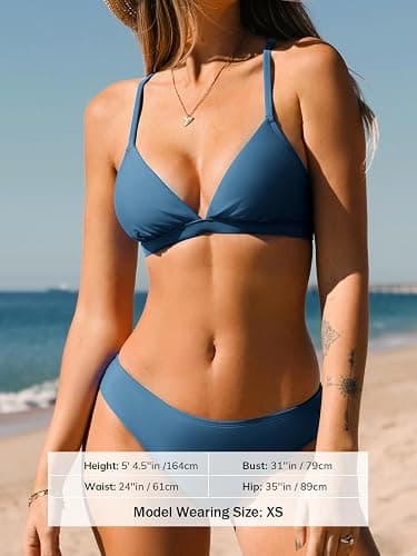 CUPSHE Damen Bikini Set mit Kontrastpaspeln Triangel Brazilian Bikini Bademode Zweiteiliger Badeanzug thumbnail 3