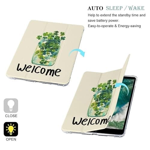Clover St Patricks Day Case for Air 1/2 9.7Inch Case iPad Pro/Air 3 10.5inch Case iPad 10th Gen Case with Pencil Holder Auto Wake Sleep Cover thumbnail 3