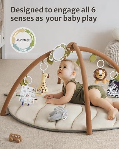 Blissful Diary Baby Play Gym & Activity Mat, Leaf Shaped Baby Tummy Time Play Mat with 6 Detachable Toys, Promotes Motor Skills & Sensory Development, Newborn Baby Essentials Gift, Oatmeal Beige thumbnail 3
