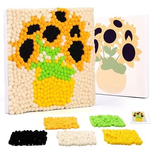 Veroave Pom Pom Painting Art Kit for Adults, Perfect Pompom Painting Kit, Colorful Pom Poms and Supplies Included, Pom Pom Paintings on Paint Canvas(Sunflower) - Image 1