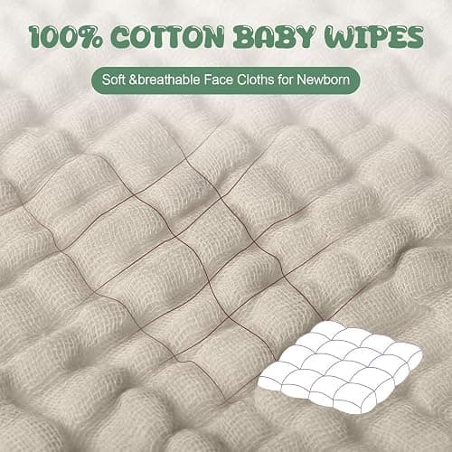 Breling 20 Pcs Baby Muslin Washcloth 12x12 in, White, Khaki, Dark Green | 100% Cotton,Soft and Absorbent Burp Cloth, Wipe Newborn Face Body Towel, for Baby Boy Girl Sensitive Skin thumbnail 3