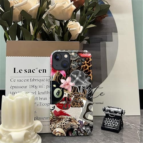 Compatible with iPhone 15 Plus Case - Dual-Layer Protection, Hard Shell with Silicone Interior,Slim Scratch Resistant Shockproof for Woman Men - Leopard Print Retro Collage thumbnail 5