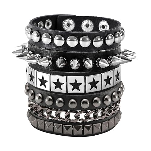JAZTAKU Unisex Punk Leather Bracelet Spike Cuff Bracelet 80s Studded Wristband for Biker Hip Hop Punk Accessories - Image 1