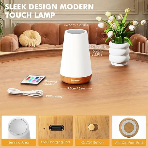 Auxmir LED Night Light Bedside Lamp Touch and Remote Control Dimmable Tabletop 13 RGB Colors Changing 5 Brightness Adjustable Rechargeable Portable Lamp for Baby Kids Nursery Bedroom Bathroom Camping thumbnail 9