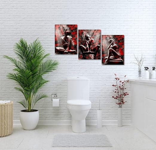 3 Panels Graffiti Women Pictures Wall Art Sexy Girl Posters HD Print Art Black and Red Abstract Wall Decor Artwork Living Room Bedroom Home Decor, Framed 12" W x 16" H x 3pcs - Artwork08 - 36L" x 16W" thumbnail 2