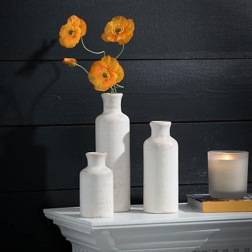 Sullivans White Ceramic Vase Set, Farmhouse Decor, Home Decorative Vase, Vases For Your Kitchen, Bedroom, Office, Living Room, Bathroom, & Shelf Centerpiece Table Decorations (CM2333) - Distressed White thumbnail 6