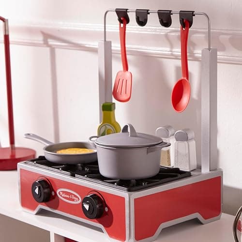Melissa & Doug 19-Piece Deluxe Wooden Cooktop Set with Wooden Play Food, Durable Pot and Pan thumbnail 9