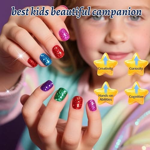 Aieenjor Non-Toxic Kids Nail Polish Set, Glitter Quick Dry Fingernail Polish for Toddler, Water-Based Peelable Nail Polish for Kids, 6 Color Rainbow for Halloween and DIY Gift Kid Ages 3+ thumbnail 5