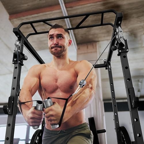 RitFit Multi-Function Garage & Home Gym Package Includes 1200LBS Power Cage PPC03/P3 with Cable Crossover System, Weight Bench, Olympic Barbell Weight Set, Full Body Workout thumbnail 8