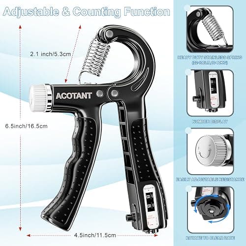 ACOTANT Grip Strength Trainer(5 Pack) with Finger Exerciser, Hand Grip Strengthener, Finger Stretcher,Grip Ring & Stress Relief Ball for Muscle Building and Injury Recover with Carry Bag thumbnail 2