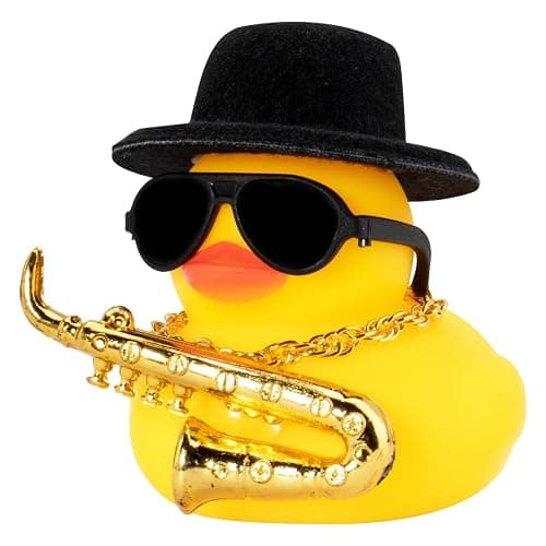 wonuu Cool Car Rubber Duck Car Duck Decoration Dashboard Car Ornament for Car Dashboard Decoration Halloween Decoration Accessories with Mini Hat Musical Instruments, A-Black Top Hat - Image 1