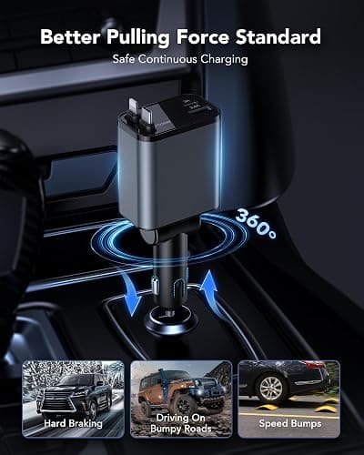 2026 Updated 78W Retractable Car Charger, 4-in-1 Fast Car Phone Charger with 2.6ft Two Retractable Cables and USB C+USB A Car Charging Block Cube, Compatible with iPhone 13 14 15 16 17 Pro Max, Plus thumbnail 7