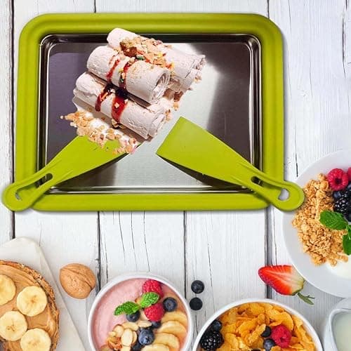 At-Home Rolled Ice Cream Maker Kit, Rolled Ice Cream Tray, Instant Freeze Plate with 2 Scrapers, DIY Stainless Steel Rolled Ice Cream Tray for Making Rolled Ice Cream, Yogurt & Sorbet (Pink) thumbnail 2
