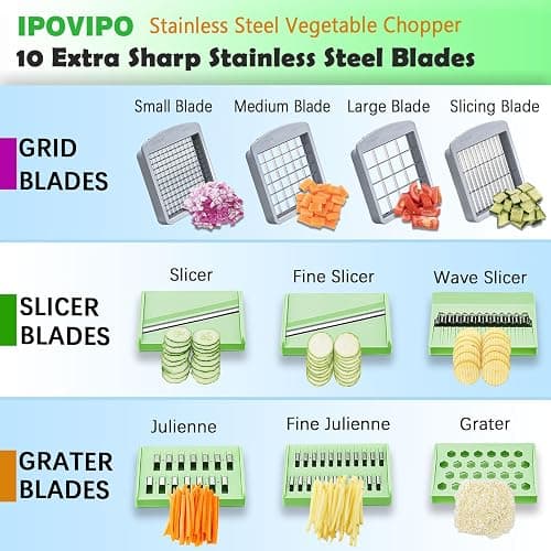 Stainless steel Vegetable Chopper, Veggie Chopper With 10 Blades, Onion Dicer with Container, Food Cutter & Grater Mandoline Slicer thumbnail 6