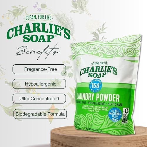 Charlie’s Soap Laundry Powder New (150 Loads, 1 Pack) Fragrance Free Hypoallergenic Plant Based Deep Cleaning Laundry Powder – Biodegradable Eco Friendly Sustainable Laundry Detergent thumbnail 5