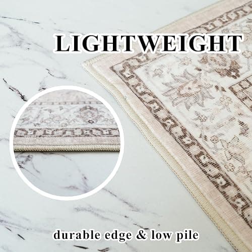 2x6 Hallway Washable Runner Rug : Vintage Soft Kitchen Laundry Runner with Non Slip Backing Farmhouse Entryway Living Room Floor Mat Stain Resistant Carpet for Bedroom Bathroom Distressed Beside Rug thumbnail 6