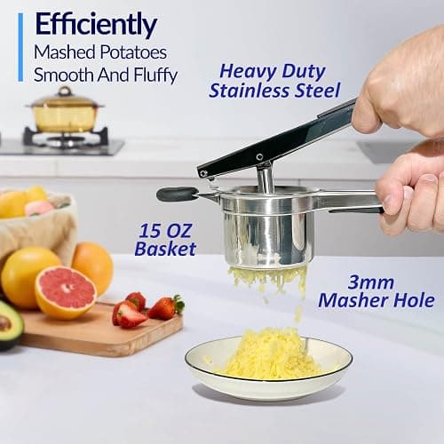 SPEENSUN Potato Ricer, Stainless Steel Potato Masher, 15oz, Black | Heavy Duty Potato Press with Fixed Ricer Disc & Silicone Handle, for Fluffy Mashed Potatoes, Mess-Free Kitchen Tool thumbnail 2
