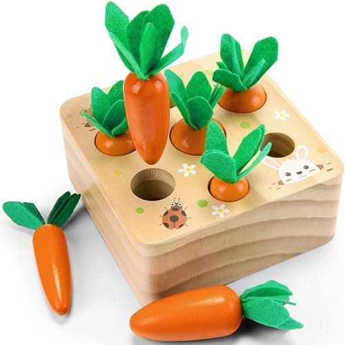 Montessoritoys for 1 Year Old, Wooden Toys Developmental Shape Sorting & Matching Puzzle Carrots Harvest Game, Birthday Gifts for Toddlers Babies Boys and Girls 6-12 Months Christmas - Image 1