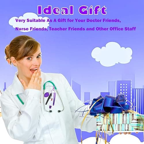 Daemson Nurse Pen Set, Badge Reel Pen Include Highlighter, Permanent Marker, LED Keychain Flashlight, Ballpoint Pen, and Nursing Keychain Clip (Purple) thumbnail 8